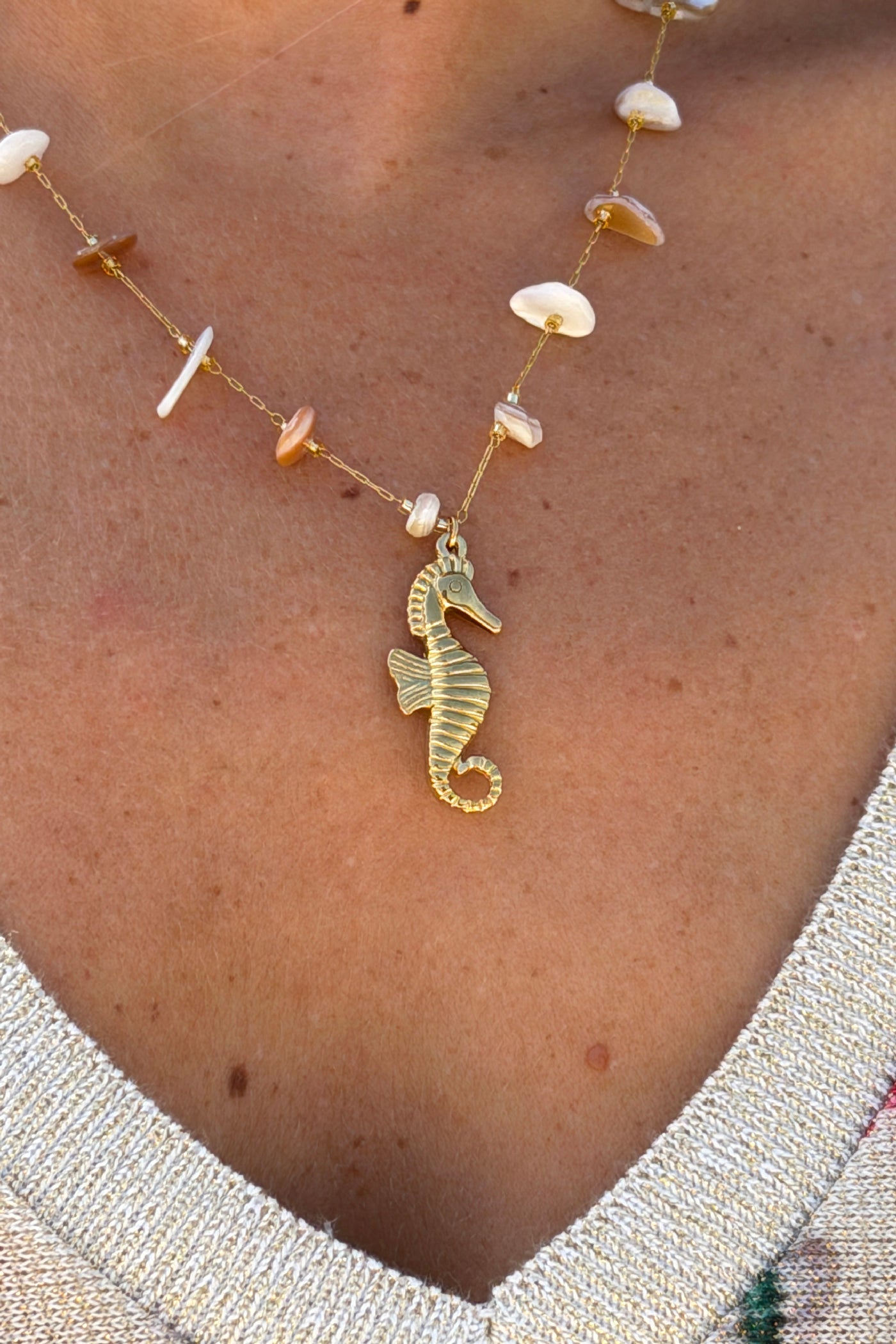 Seahorse Beaded Golden Chain Necklace