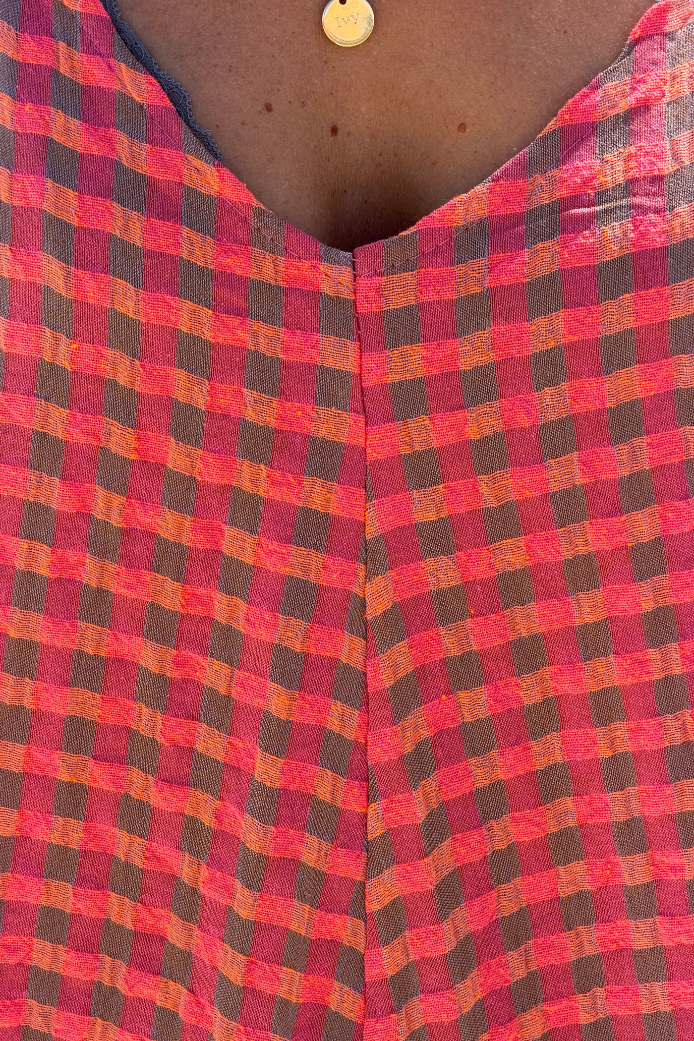 Pink Crinkle Gauze Plaid Romper