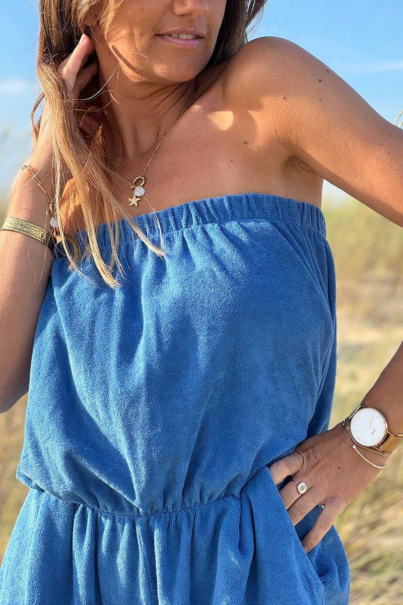 Mono bustier de rizo elástico azul rey