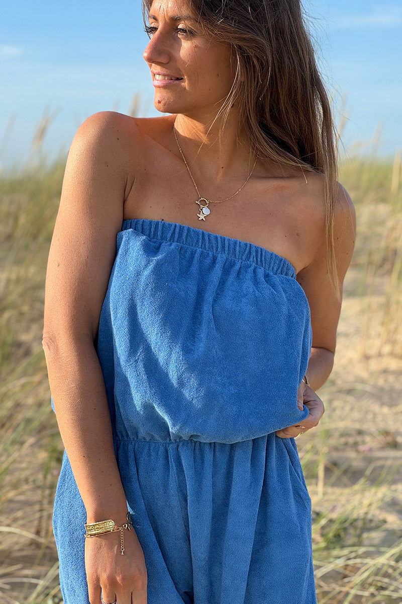 Mono bustier de rizo elástico azul rey
