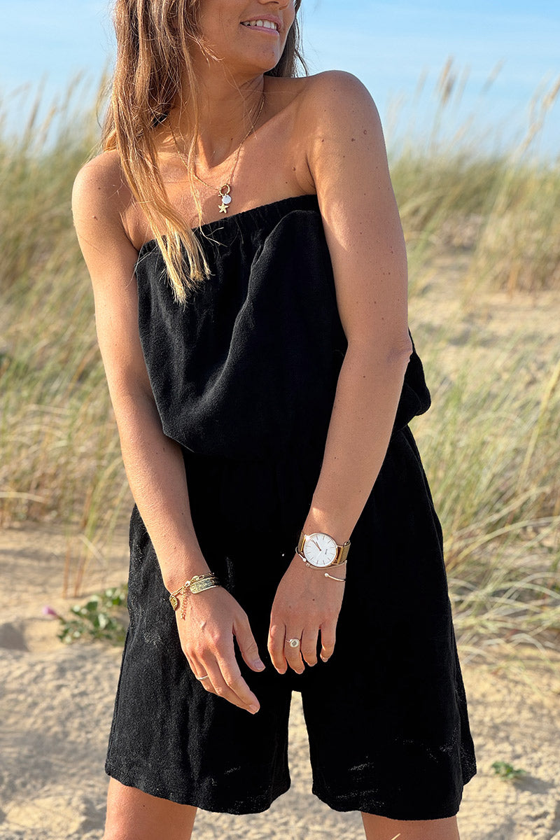 Black Terry Cloth Shorts Playsuit