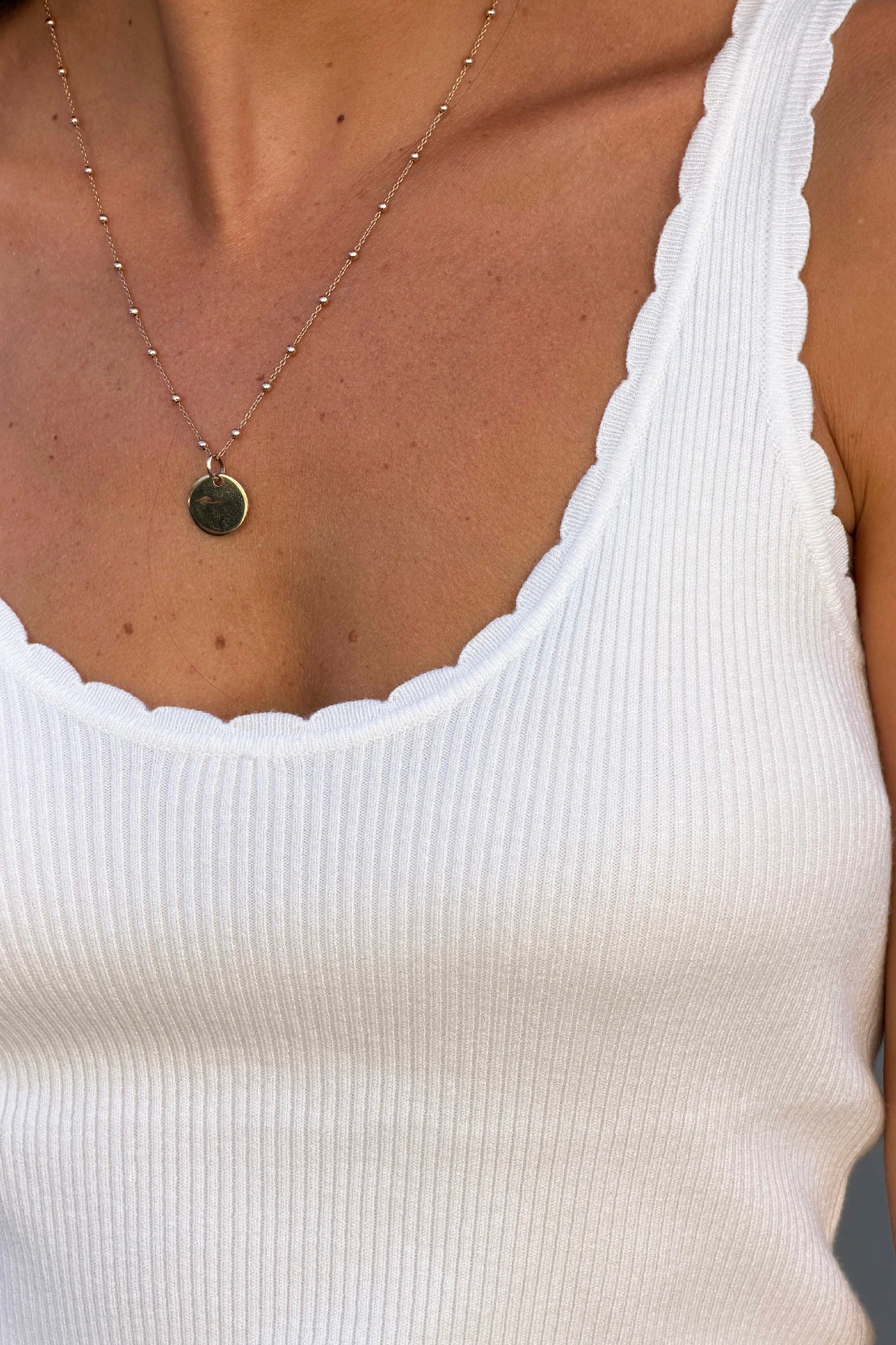Off white Scalloped Viscose Knit Tank Top