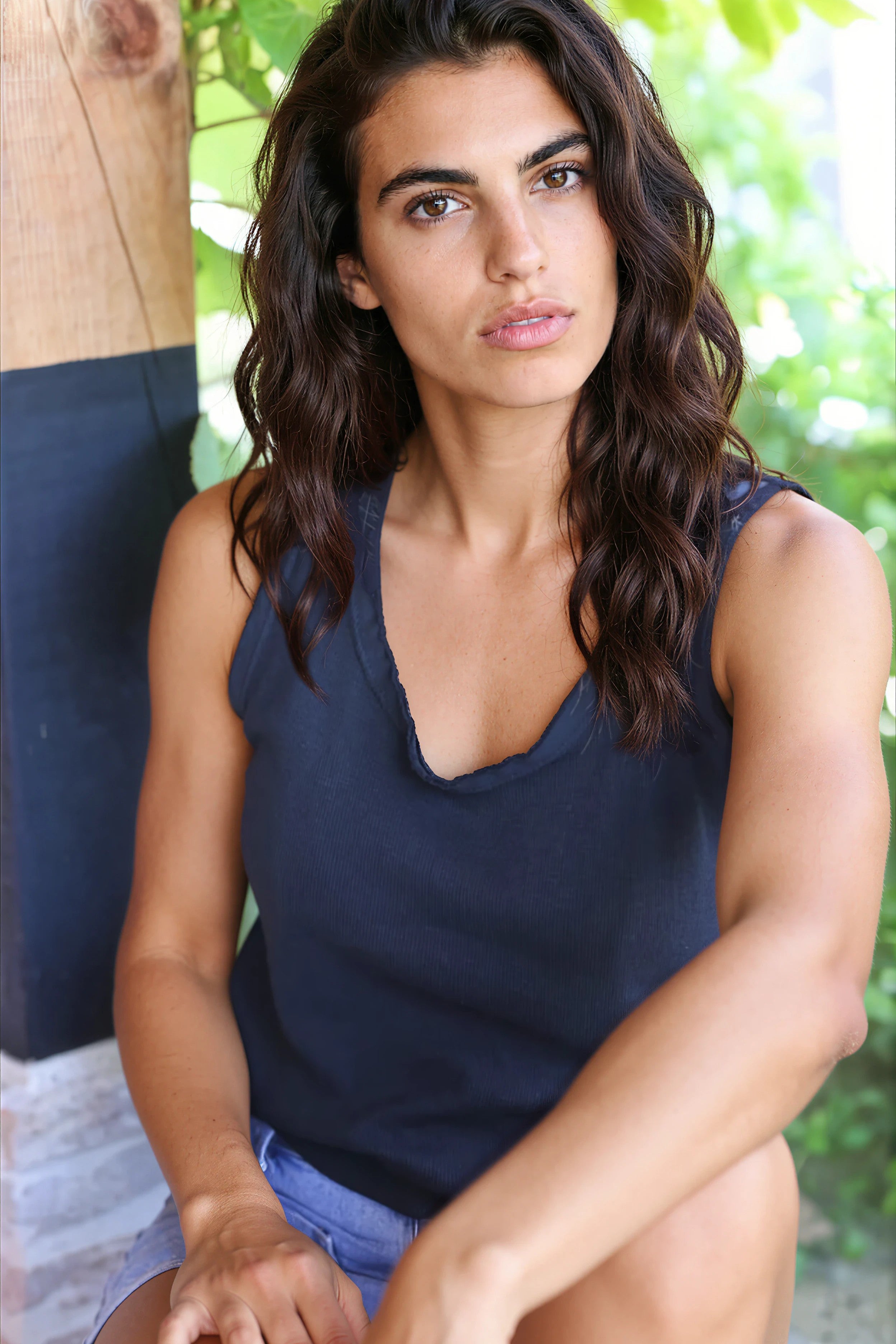 Faded black ribbed tank top ‘ILY to the moon and back’