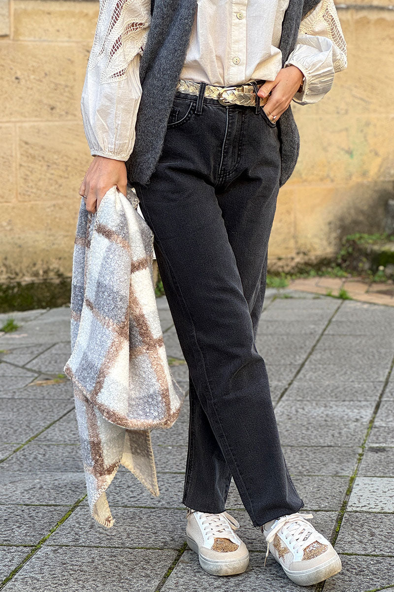 Gray Colorblock Plaid Sherpa Wrap