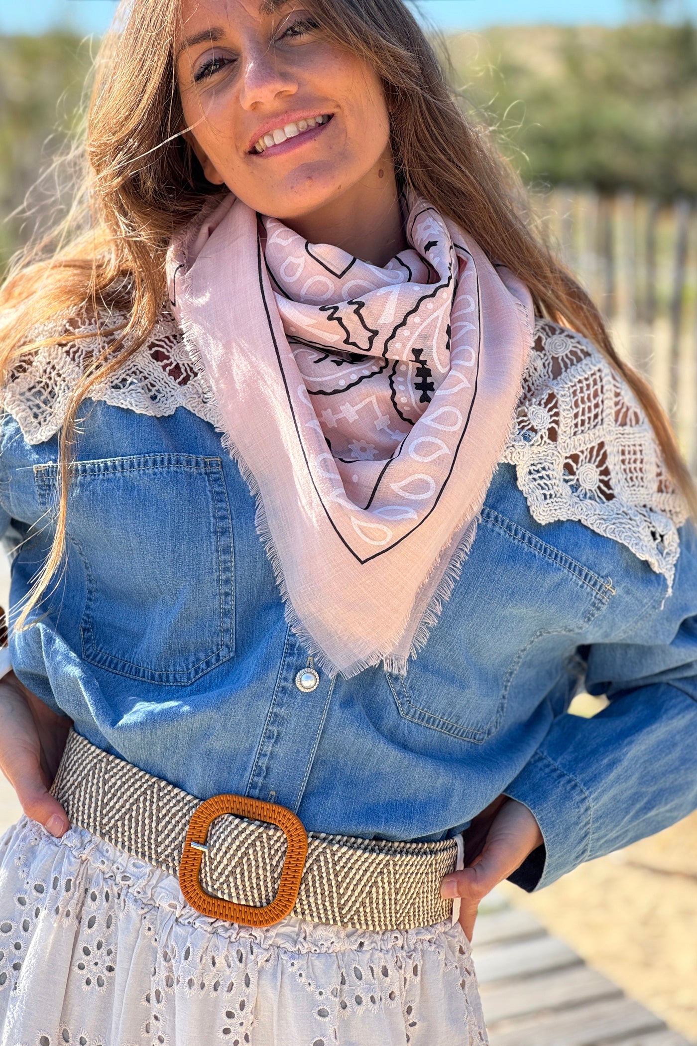 Écharpe foulard rose imprimé Bandana tout doux