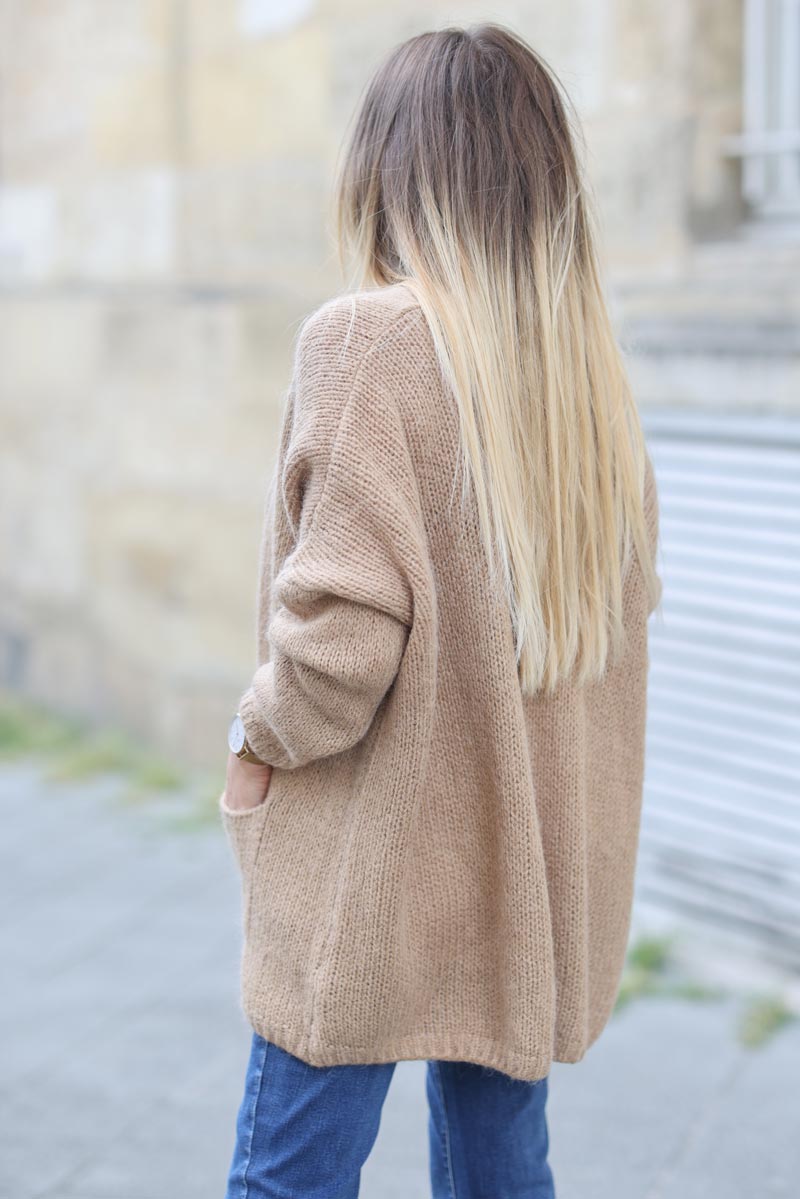 Gilet camel col enveloppant avec poches c021 (1)