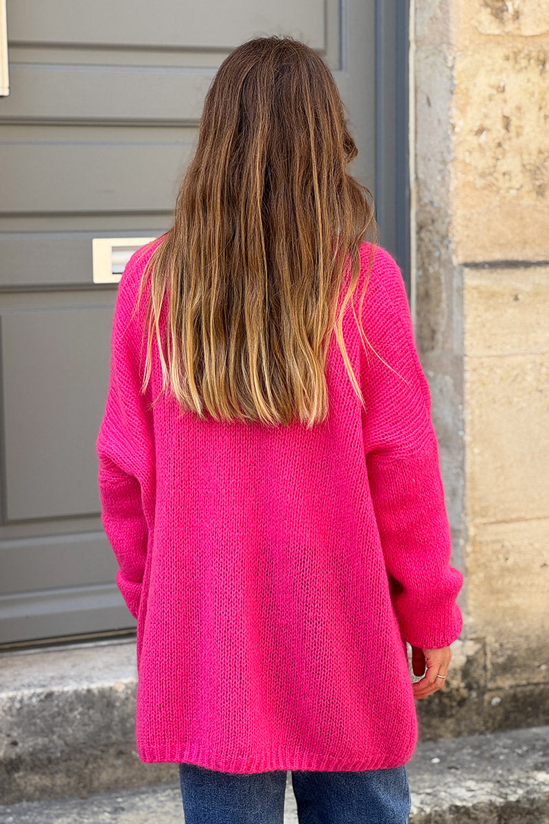 Fuchsia Cardigan with Wrap Around Collar