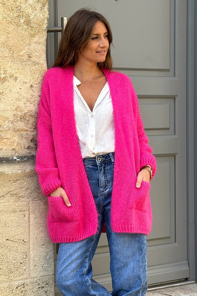 Fuchsia Cardigan with Wrap Around Collar