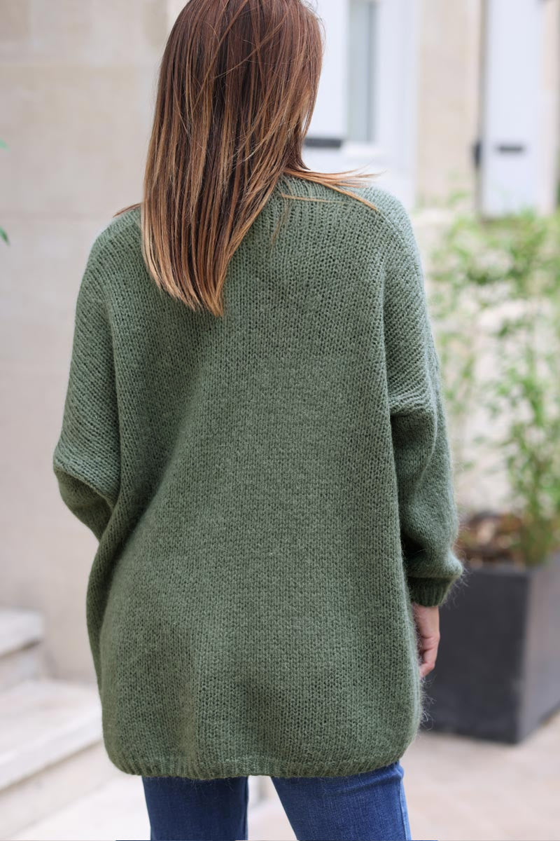 Gilet kaki col enveloppant avec poches