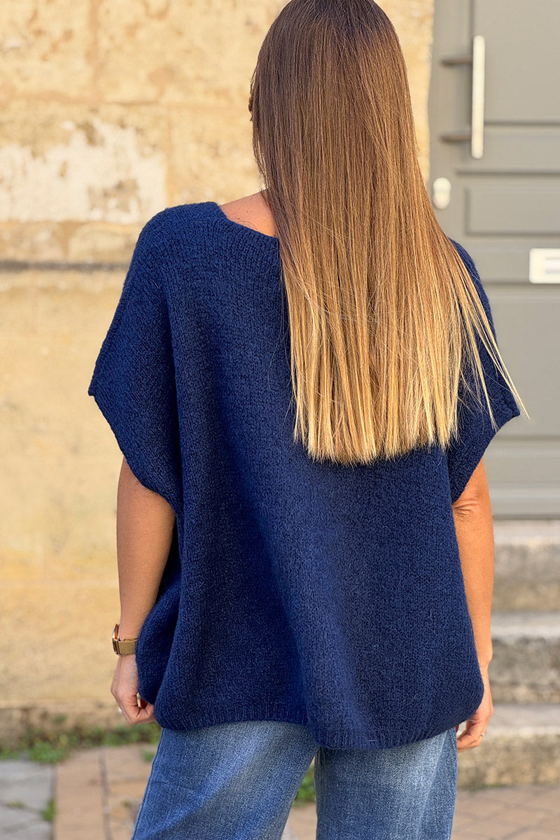 Navy blue Mohair Blend Knit Vest