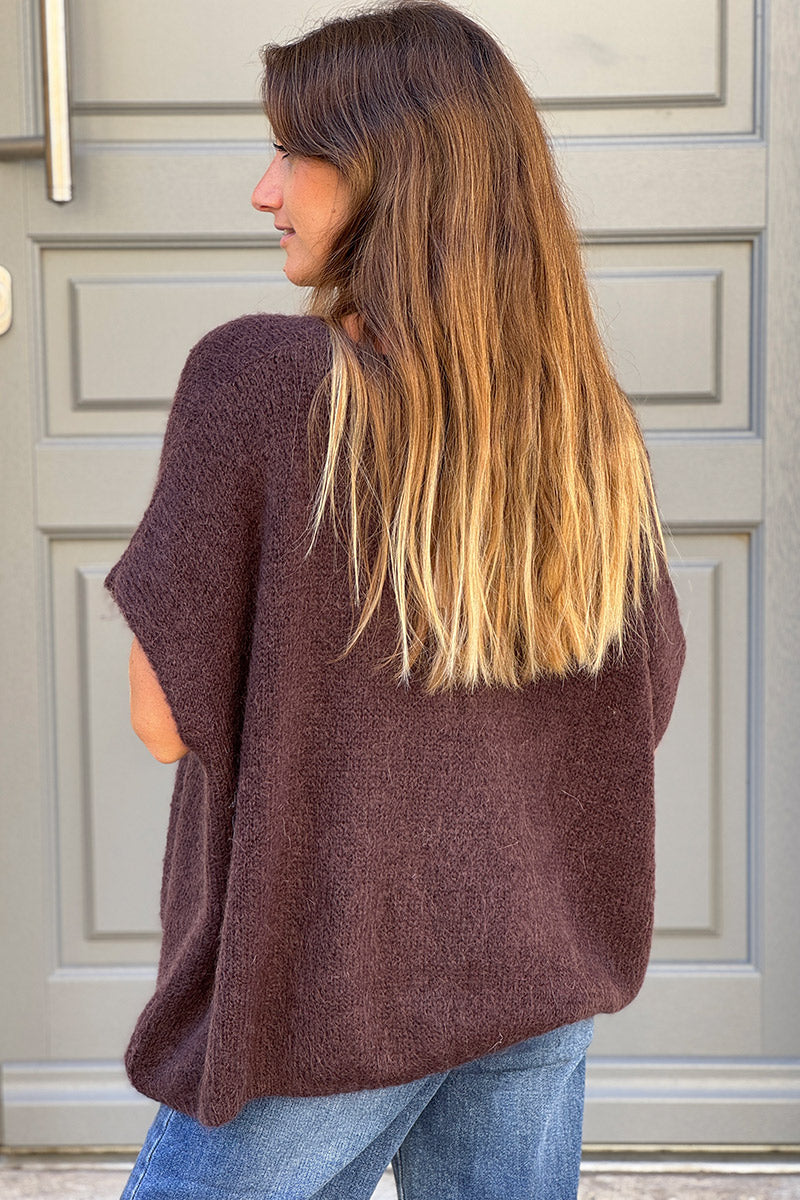 Chocolate Brown Mohair Blend Knit Vest