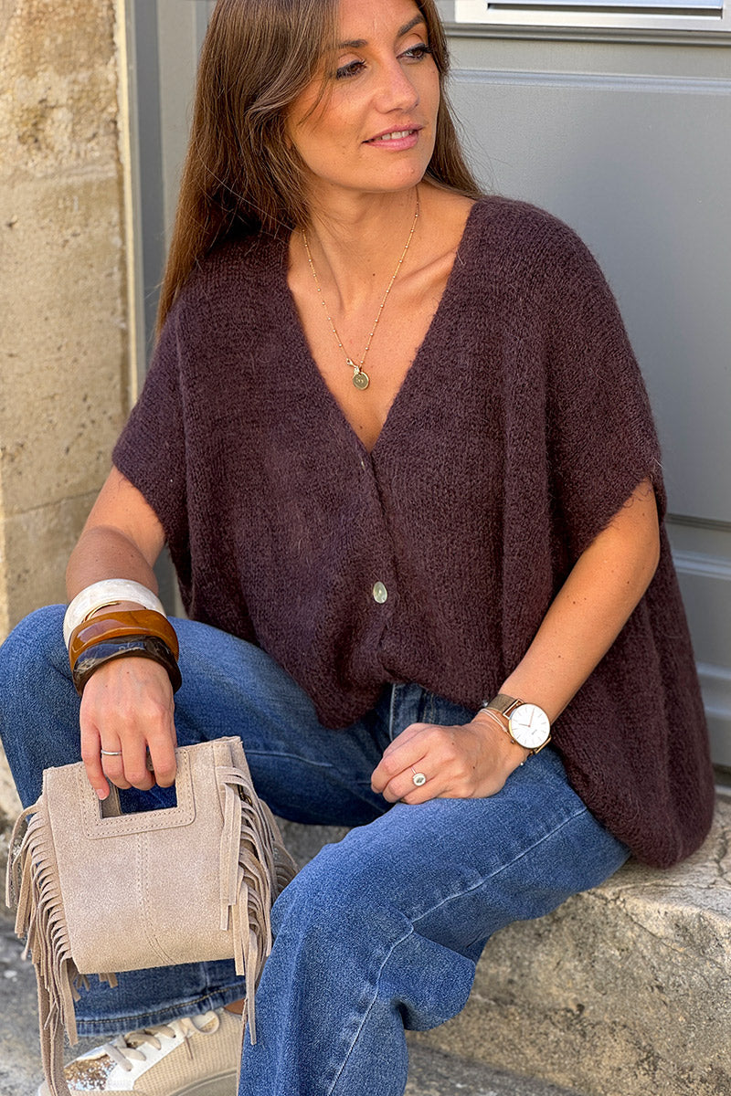 Chocolate Brown Mohair Blend Knit Vest