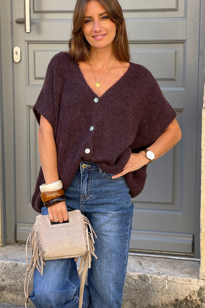 Chocolate Brown Mohair Blend Knit Vest