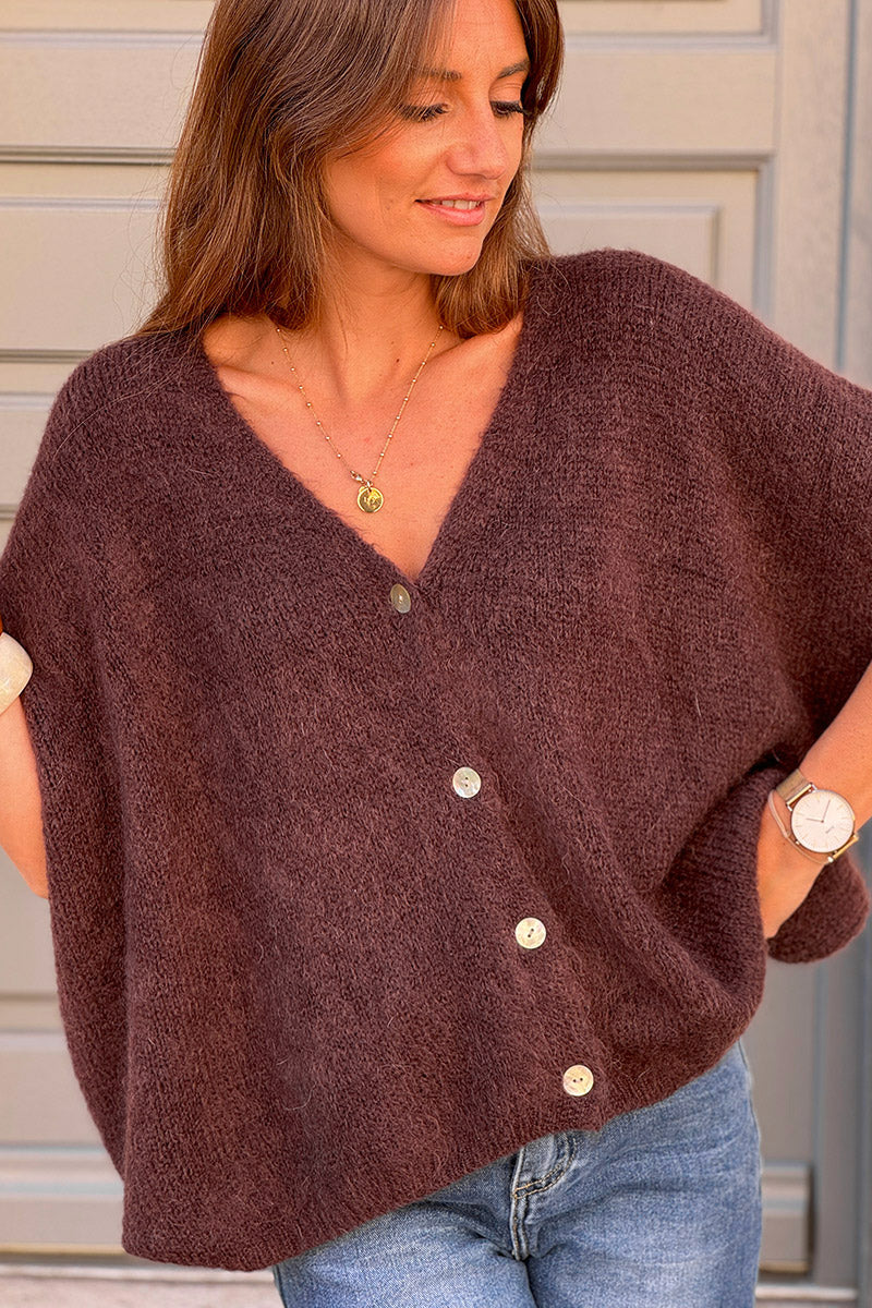 Chocolate Brown Mohair Blend Knit Vest