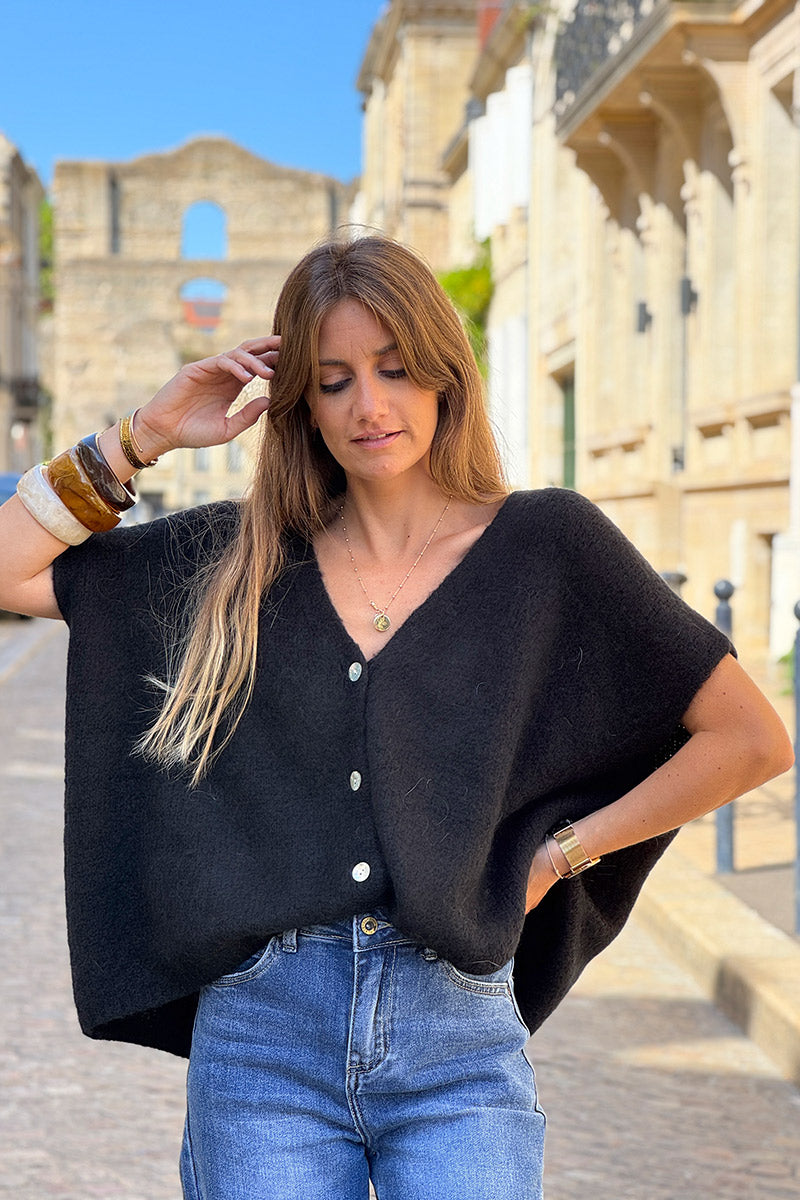 Black Mohair Blend Knit Vest