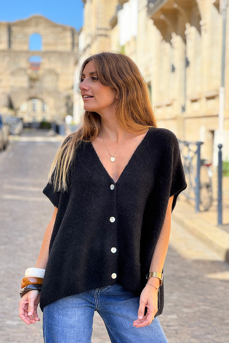 Black Mohair Blend Knit Vest