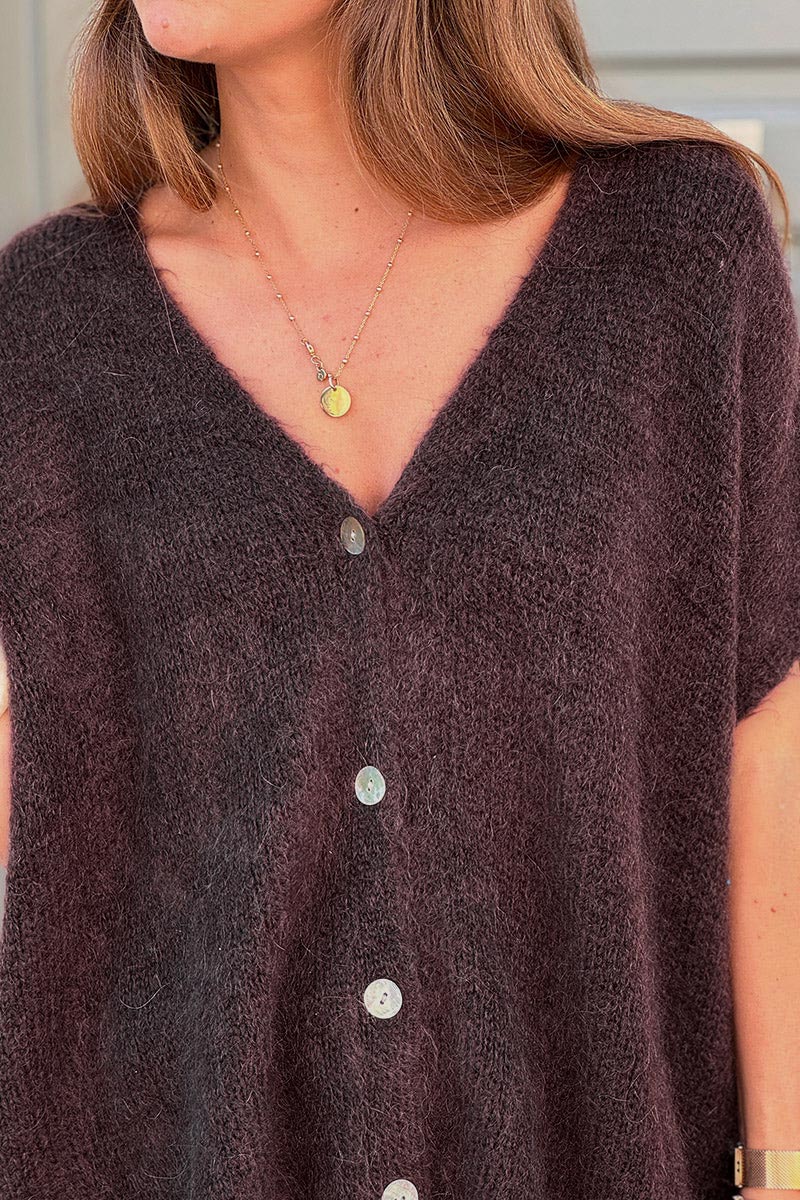 Chocolate Brown Mohair Blend Knit Vest