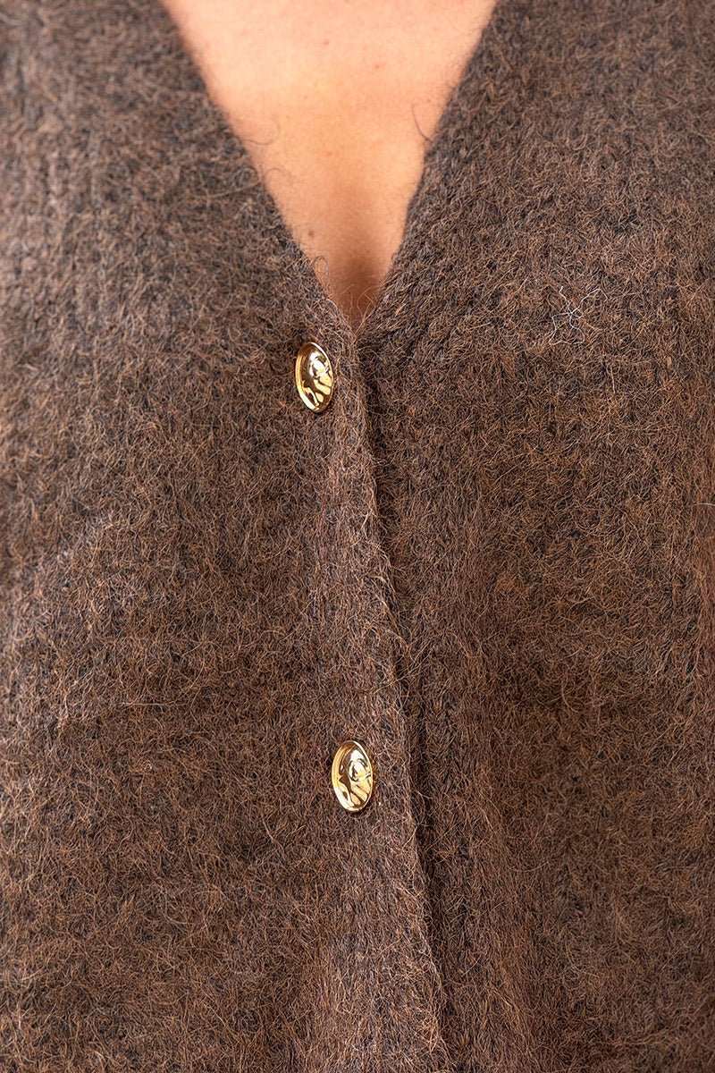 Brown chocolate Fall Stripe Sleeve Sweater Knit Cardigan
