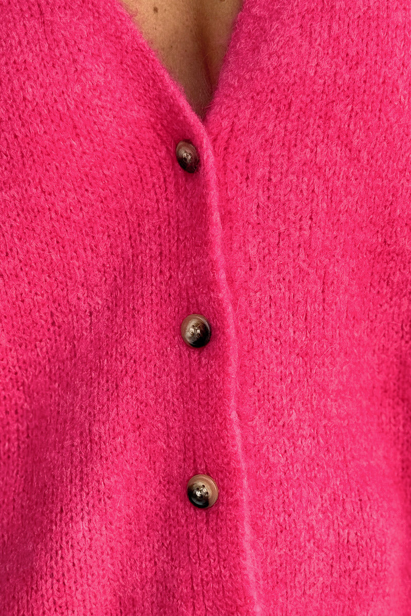 Gilet sans manches fuchsia en maille moelleuse kid mohair boutons ecaille