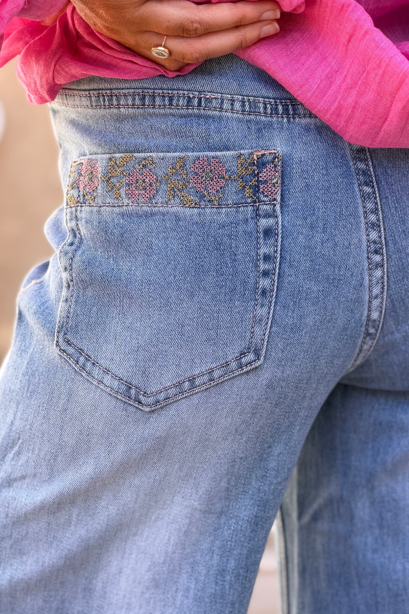 Chambray Vintage Wash Bell Bottom Jeans