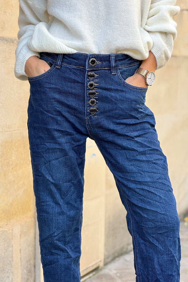 Dark Vintage Wash Antique Jewel Button-Fly Jeans