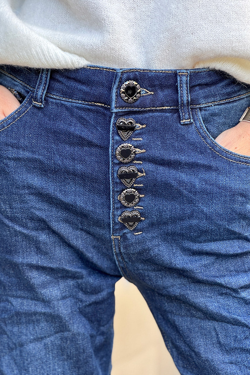 Dark Vintage Wash Antique Jewel Button-Fly Jeans