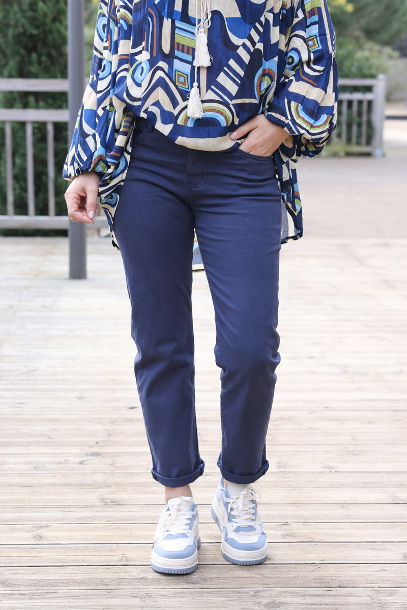 Jean droit stretch basique uni bleu marine