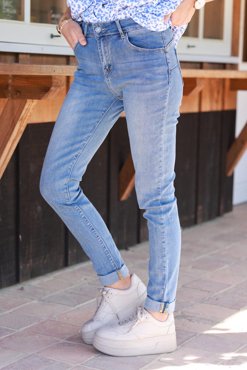 Medium Wash Sandblasted Skinny Jeans
