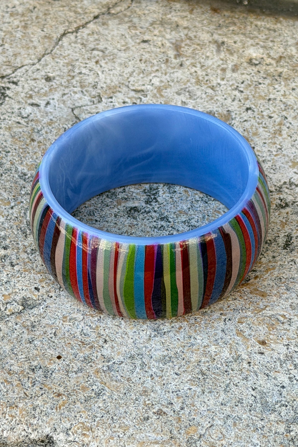 Green Multi Horizontal Stripe Wide Bangle