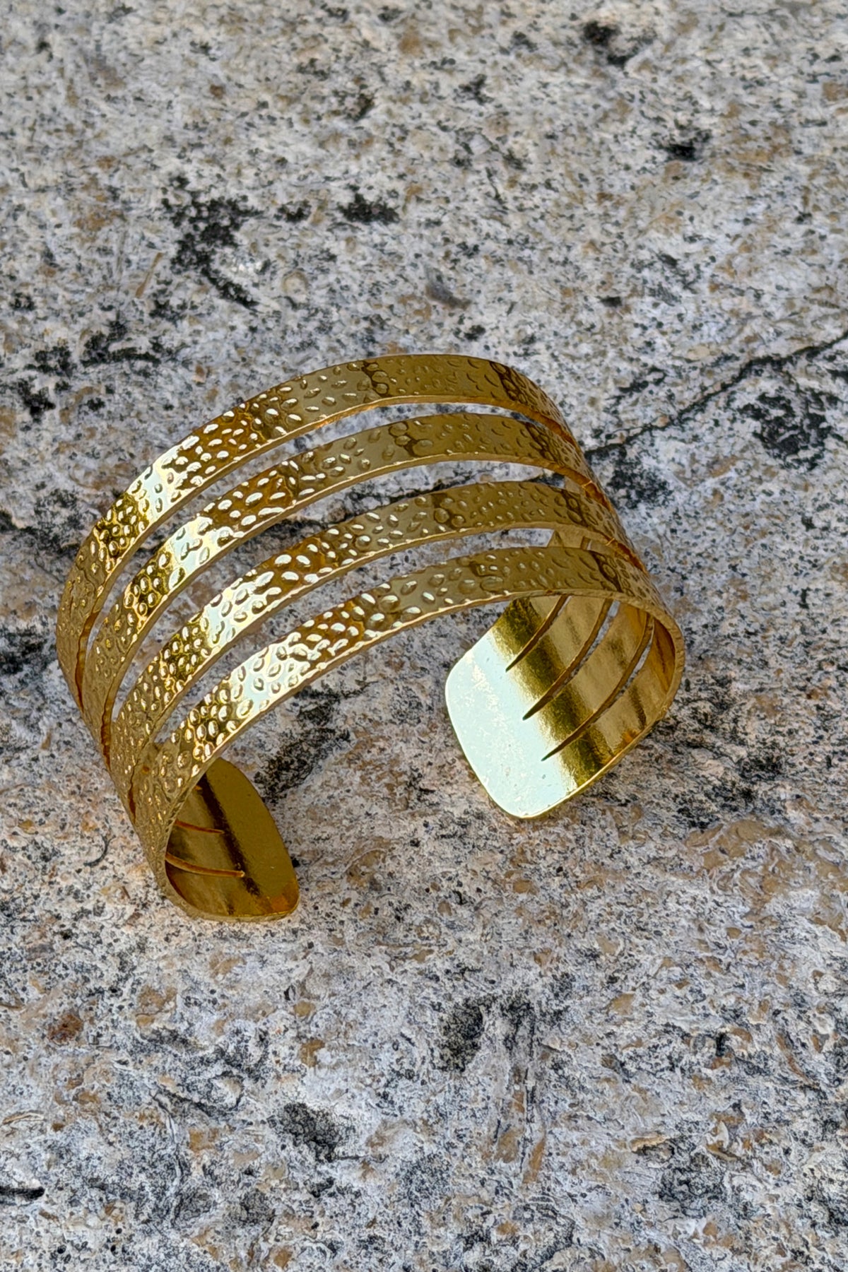 Golden Hammered Four Band Cuff