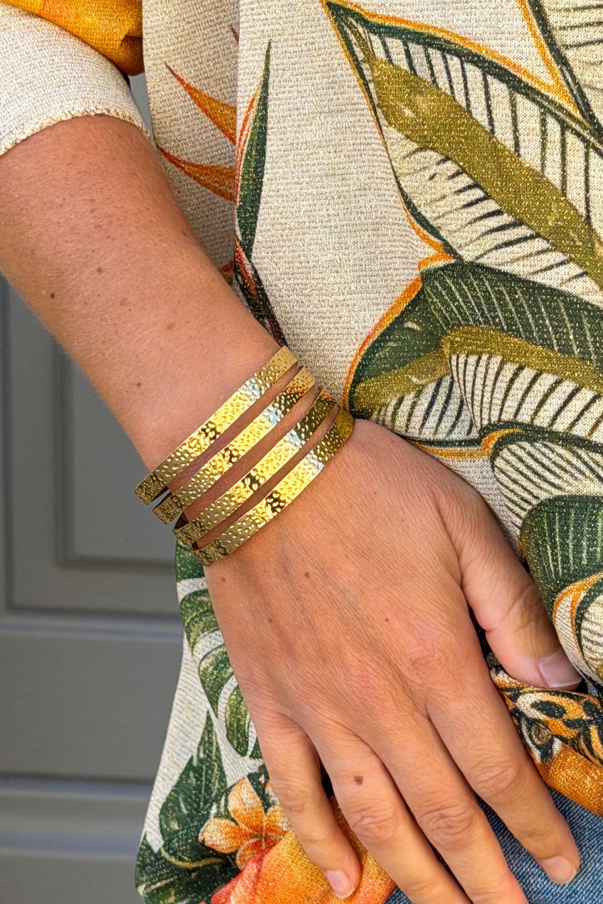 Golden Hammered Four Band Cuff