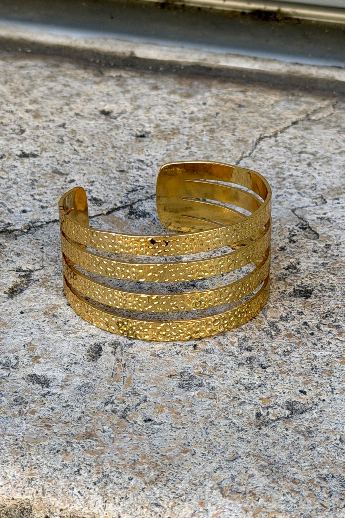 Golden Hammered Four Band Cuff