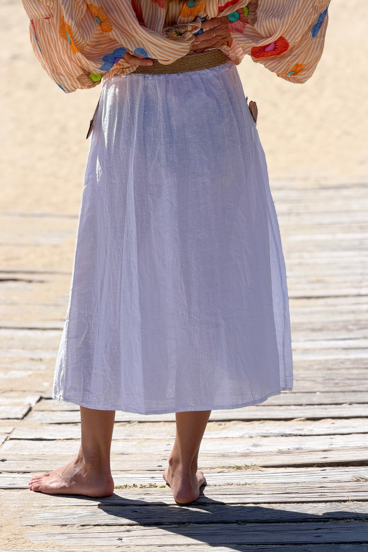 White Button-Front Woven Skirt