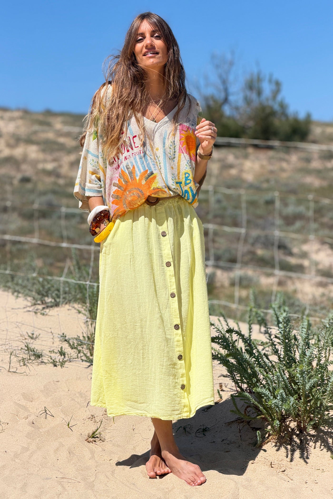Yellow Button-Front Woven Skirt