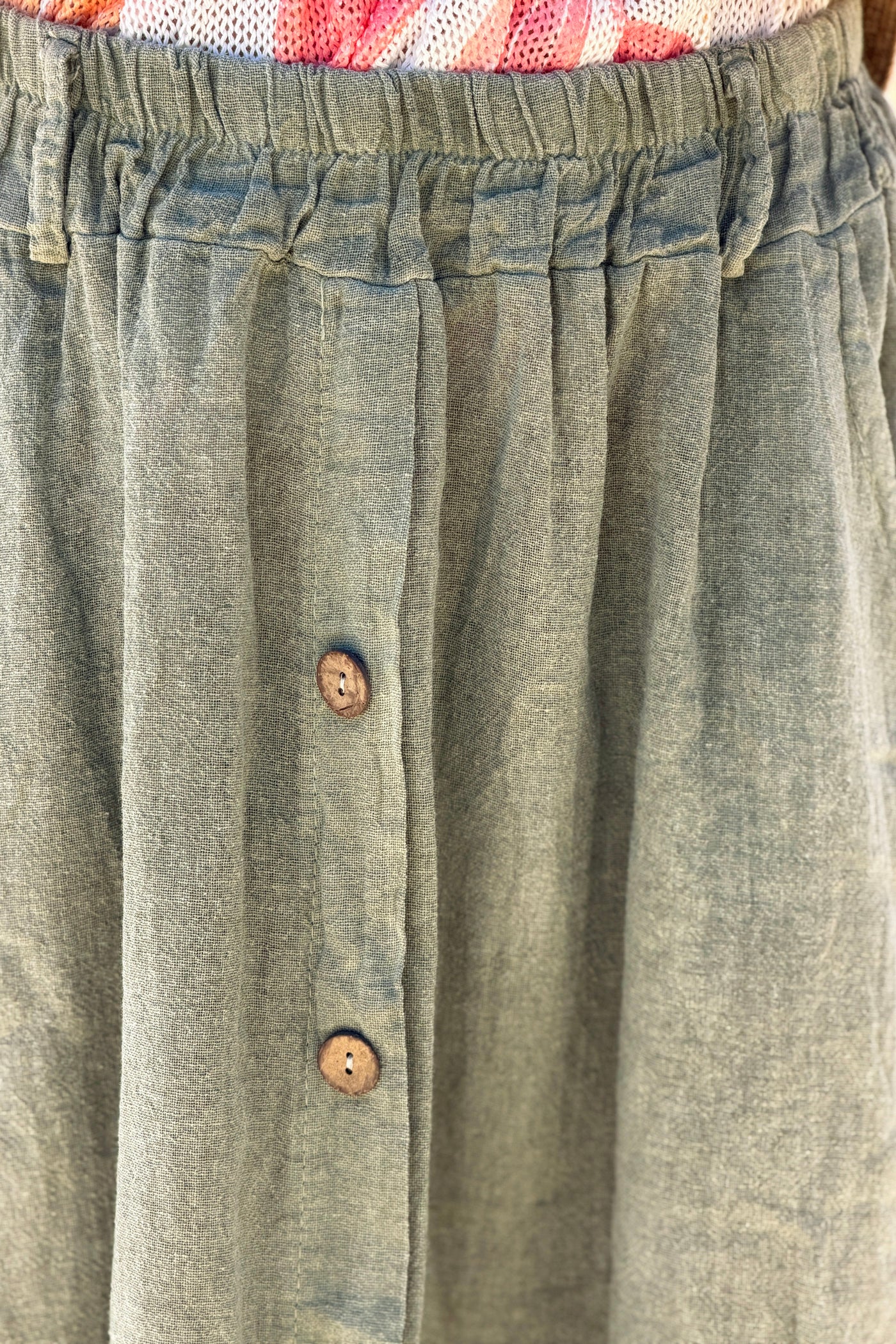 Sage Button-Front Woven Skirt