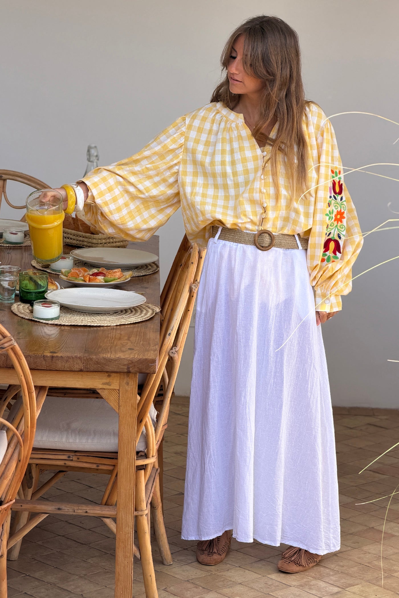White Woven Cotton Maxi Skirt