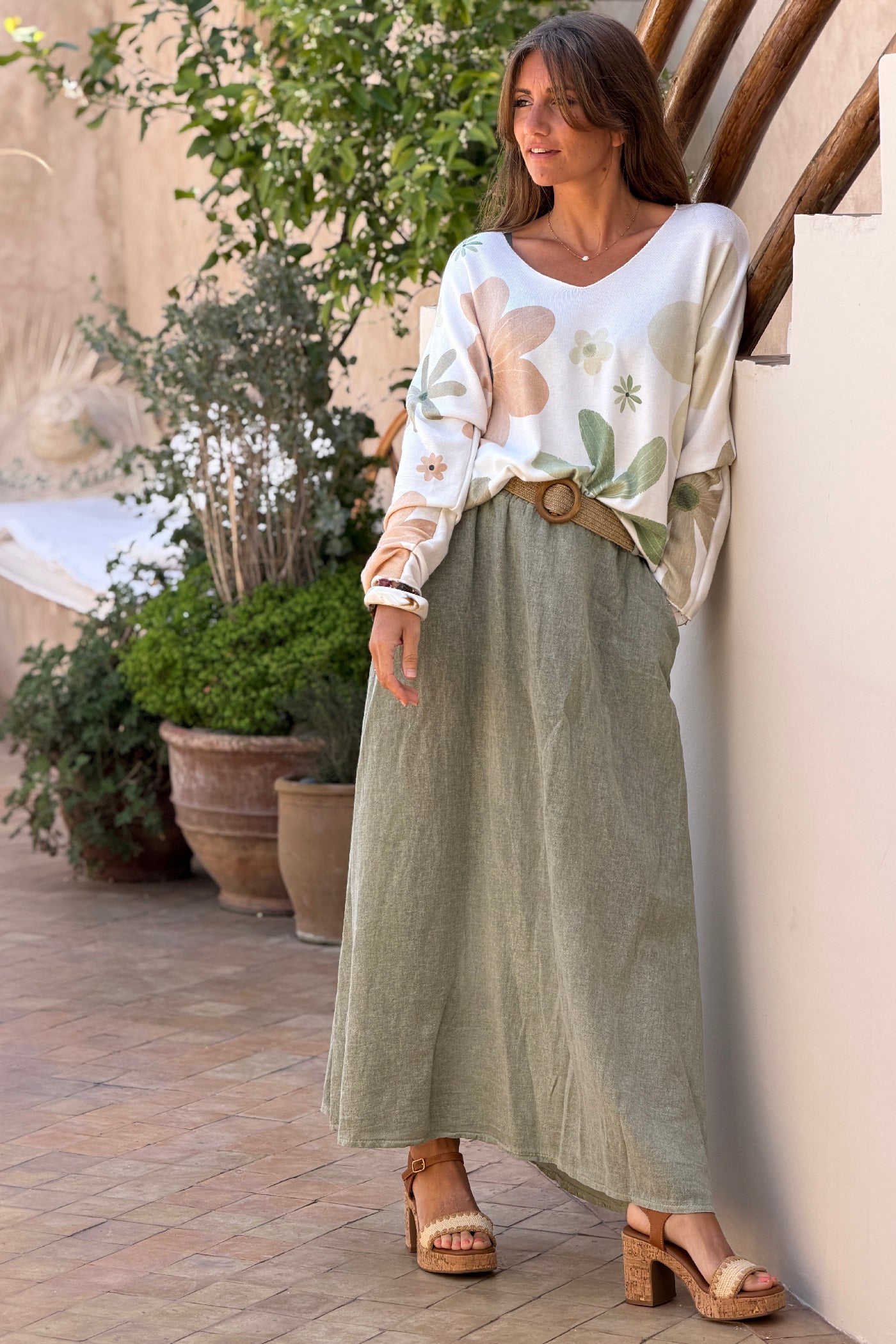 Sage Woven Cotton Maxi Skirt