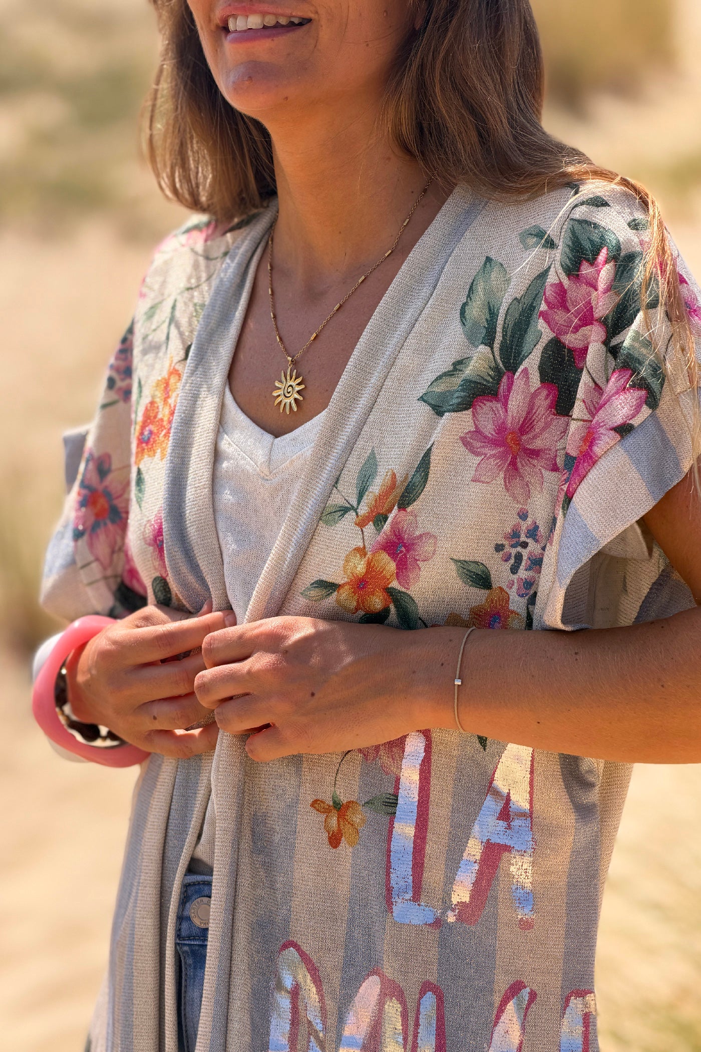 Pink Floral Dreams Glitter Knit Duster
