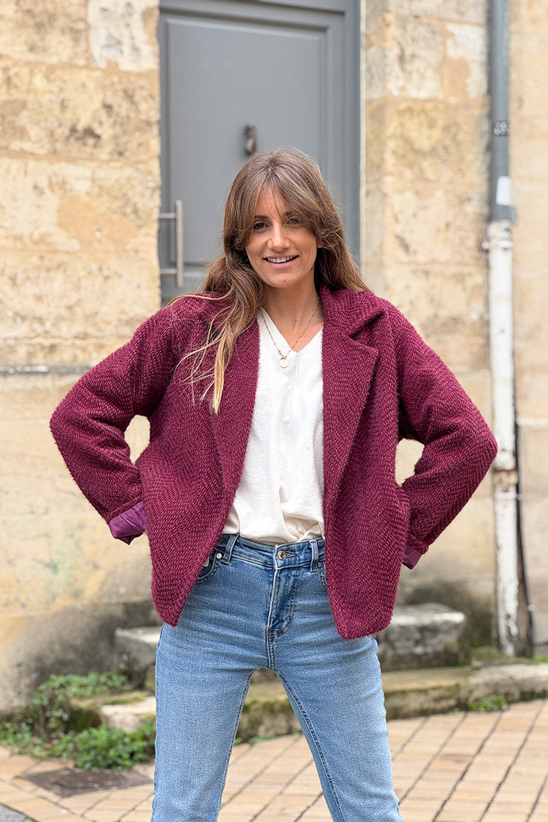 Burgundy Herringbone Peacoat