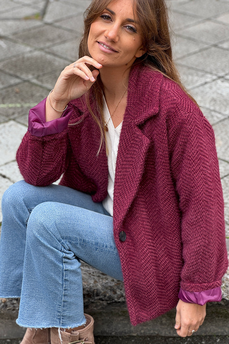 Burgundy Herringbone Peacoat