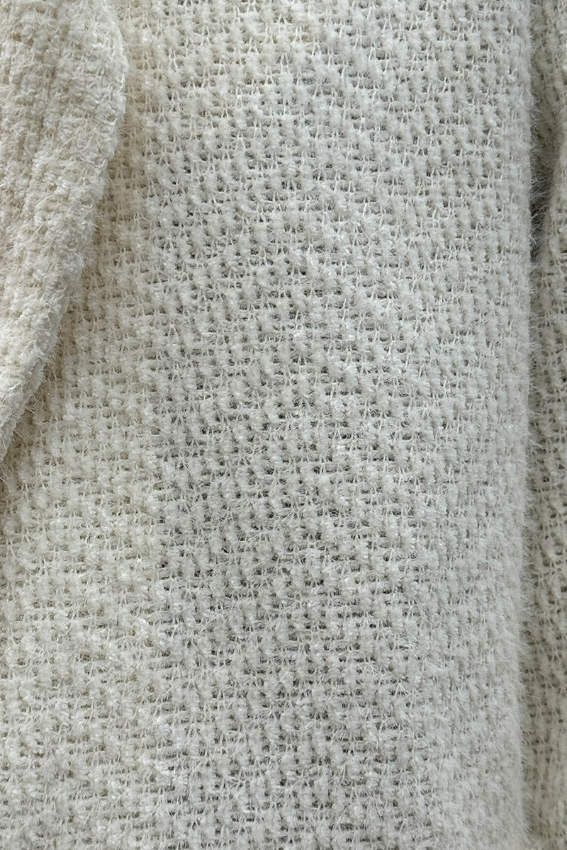 Cream Herringbone Sweater Knit Peacoat