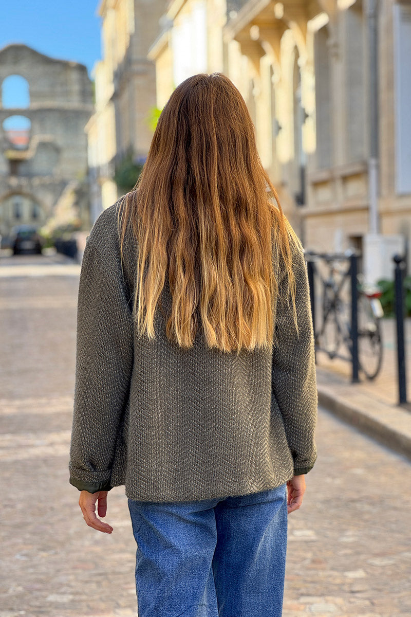 Olive Herringbone Peacoat