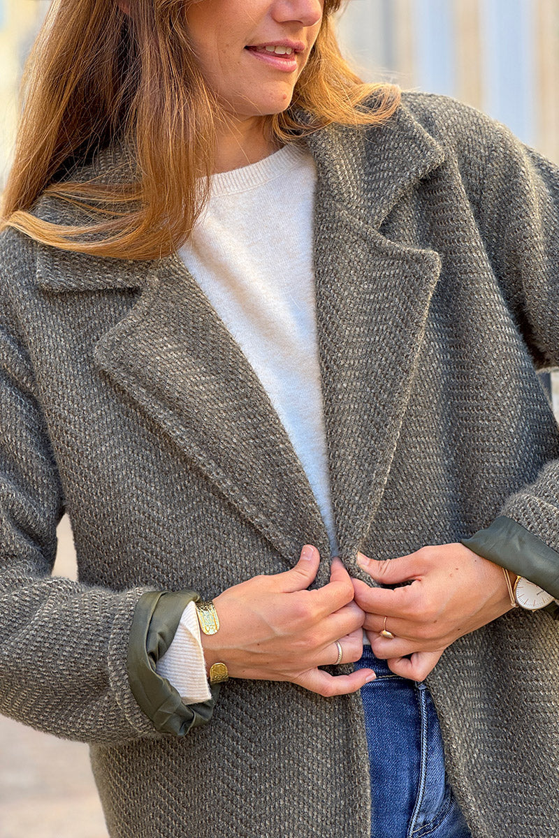 Olive Herringbone Peacoat