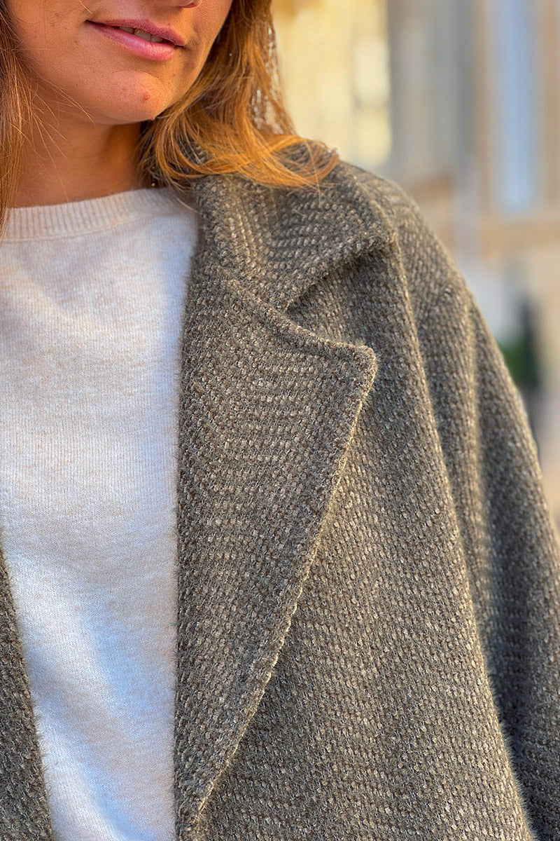 Olive Herringbone Peacoat