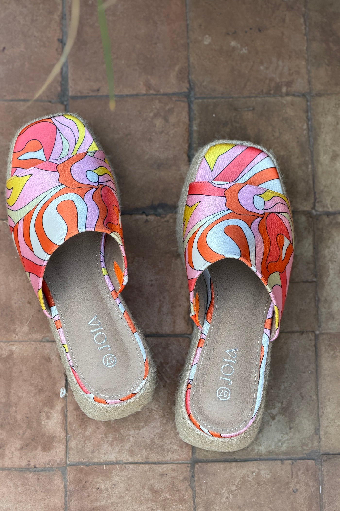 Orange Sateen Groovy Espadrille Platform Mules