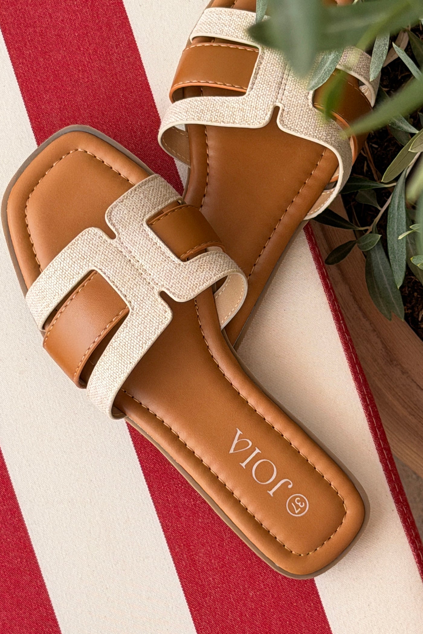 Beige Canvas H-Band Slides