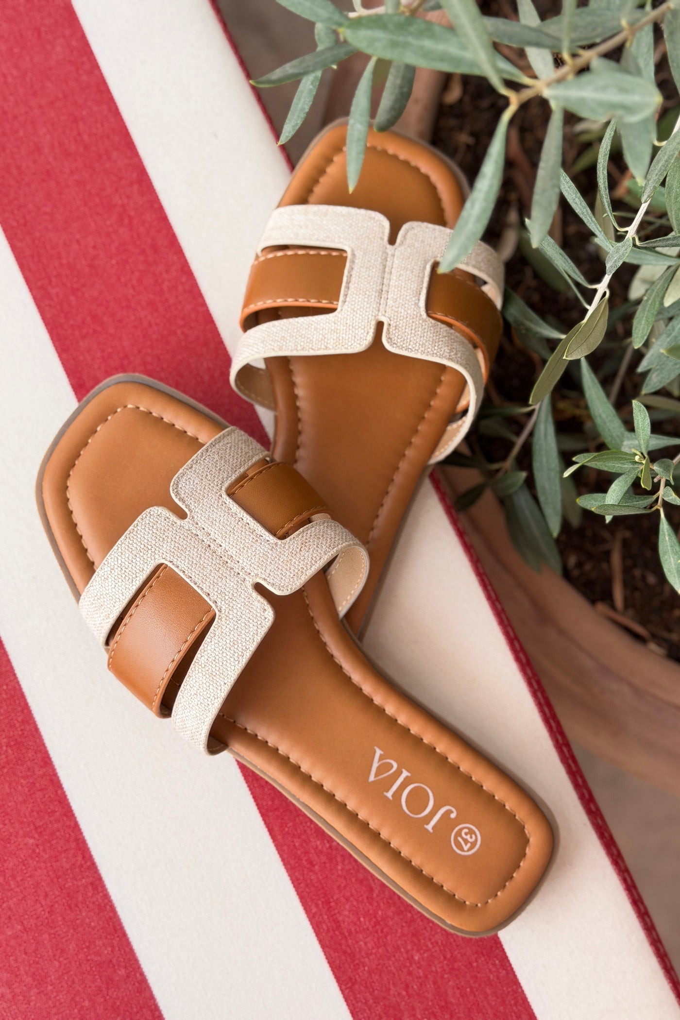 Beige Canvas H-Band Slides