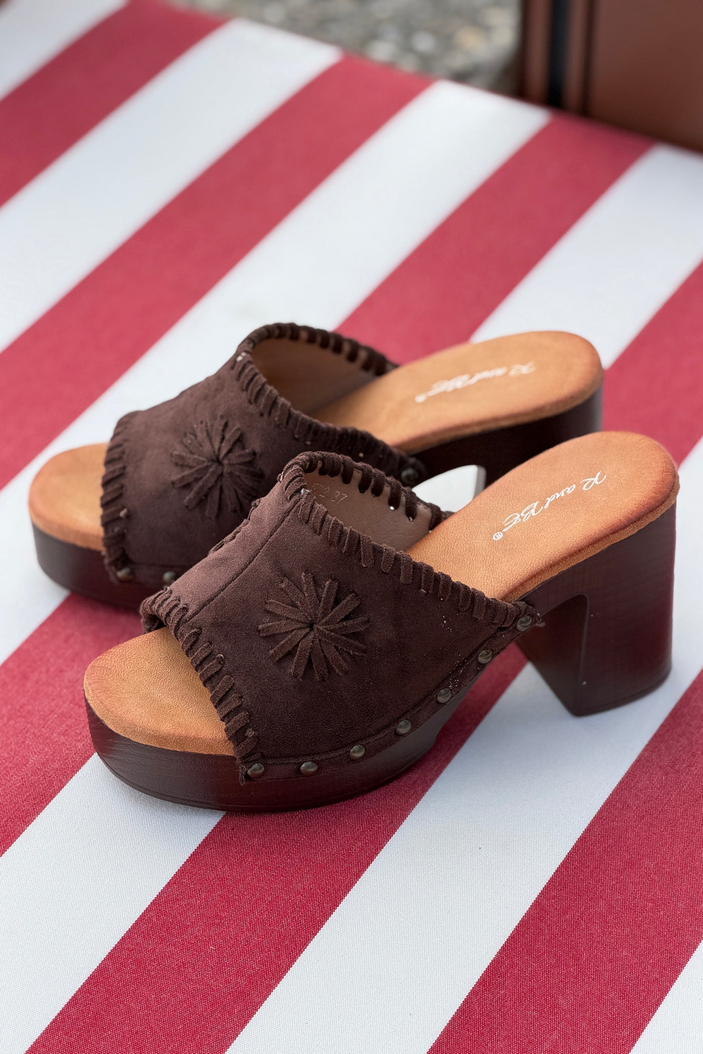 Dark Taupe Suedette Fringe Wrapped Mules
