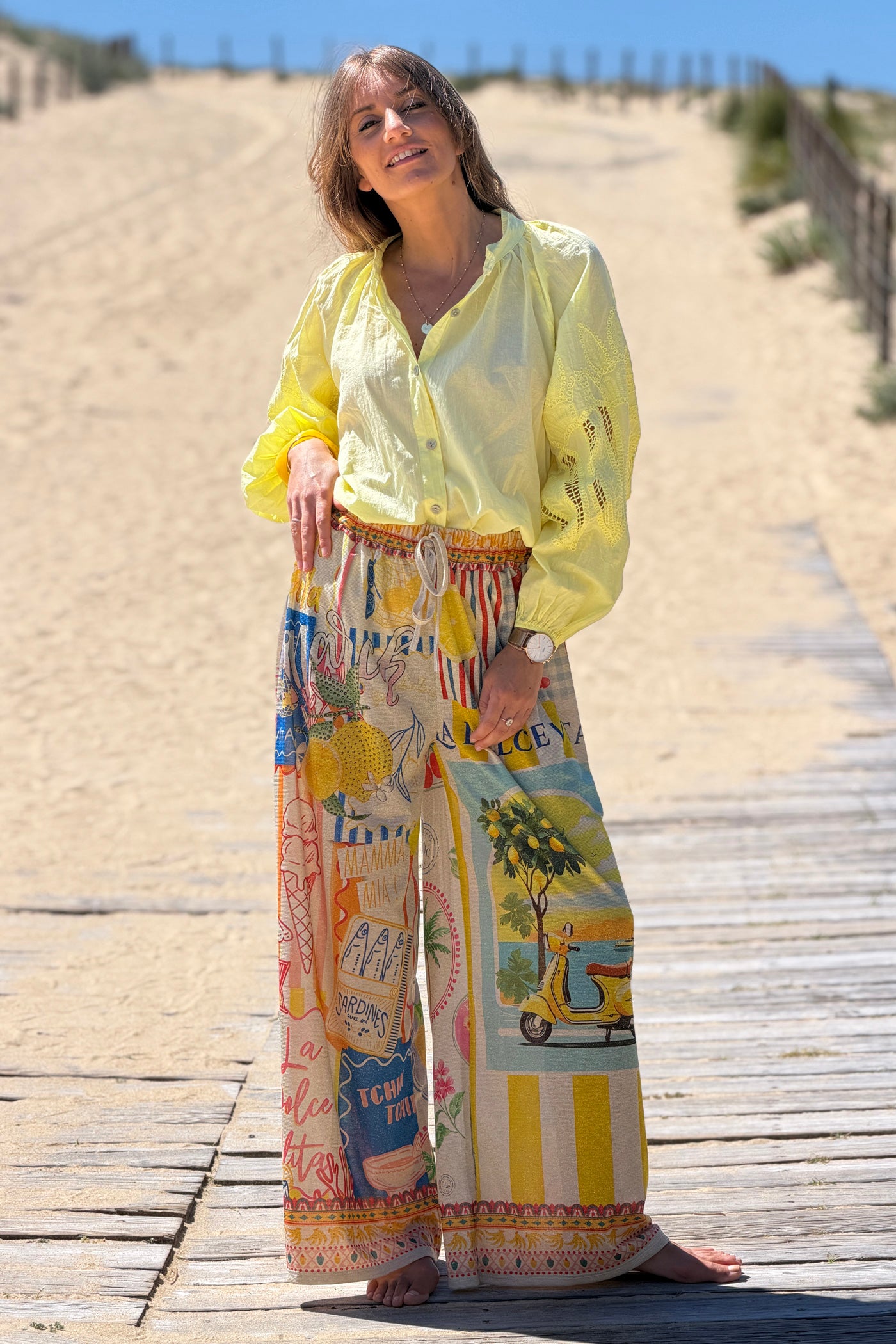 Pantalon brillant lurex large et souple imprimé coloré Dolce Vita Italie et cadres
