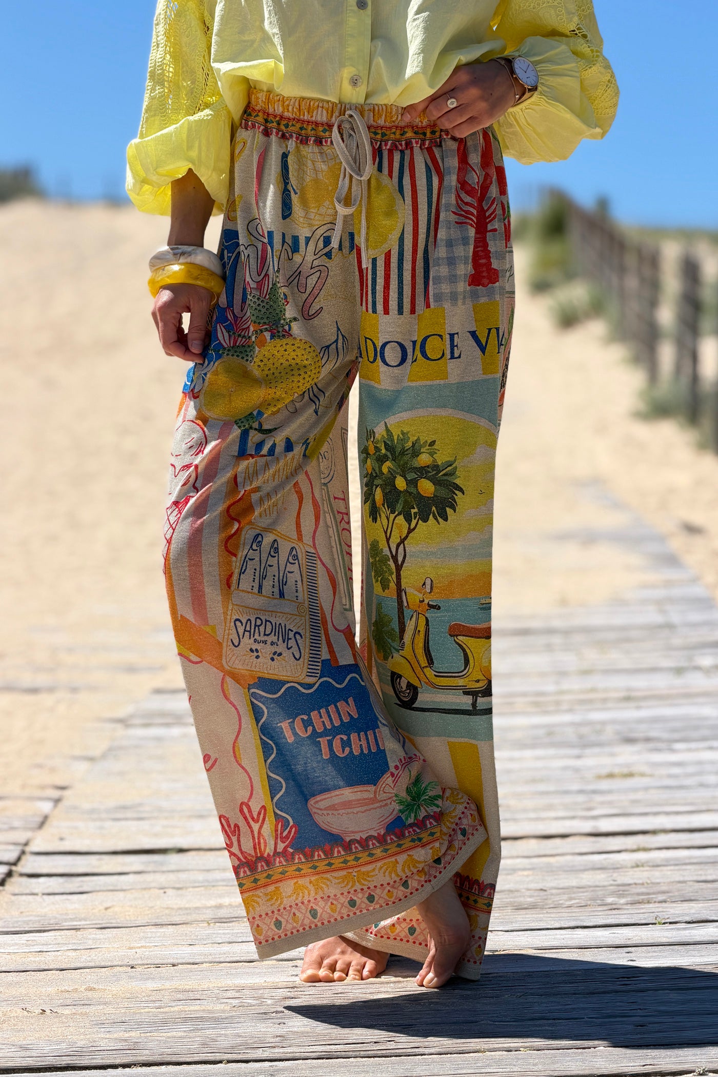 Pantalon brillant lurex large et souple imprimé coloré Dolce Vita Italie et cadres